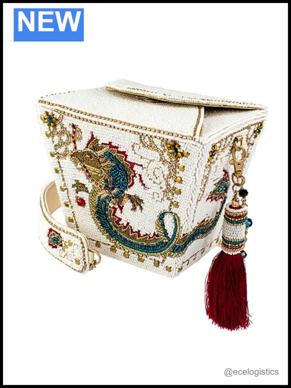 Hand-Beaded Dragon Takeout Box Top Handle Bag, Statement Crossbody